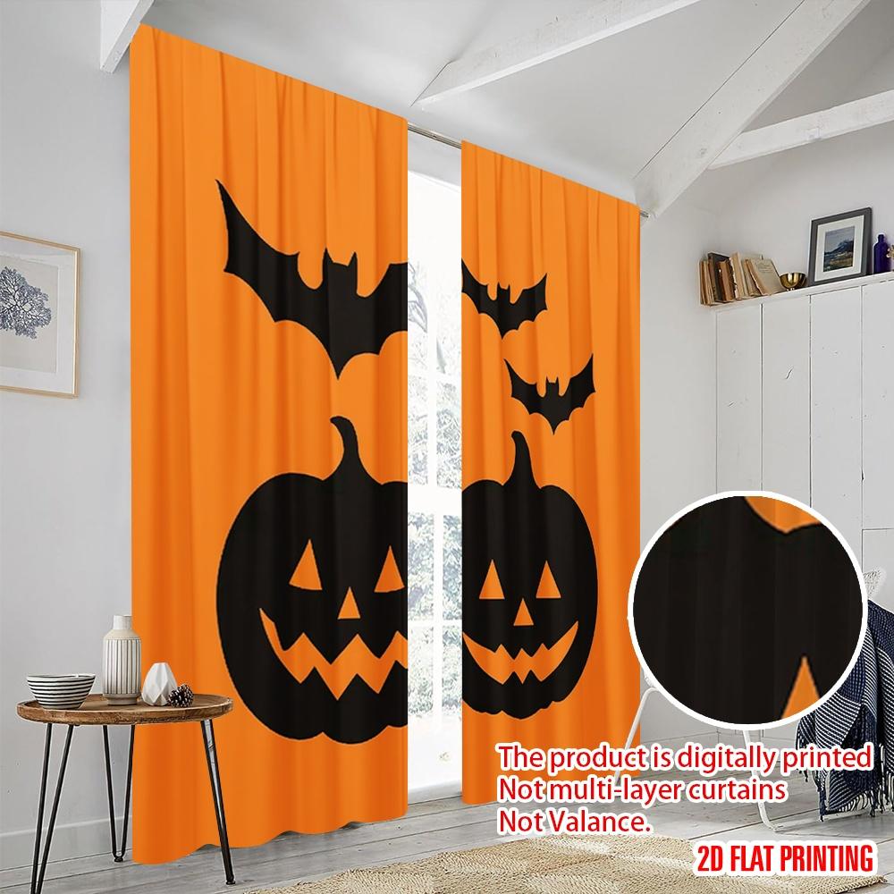 2pcs,2D Plane Printing Curtains Halloween Pumpkin (11) Polyester Woven (without Rod) All Seasons Ldeal for Season Home Decor for