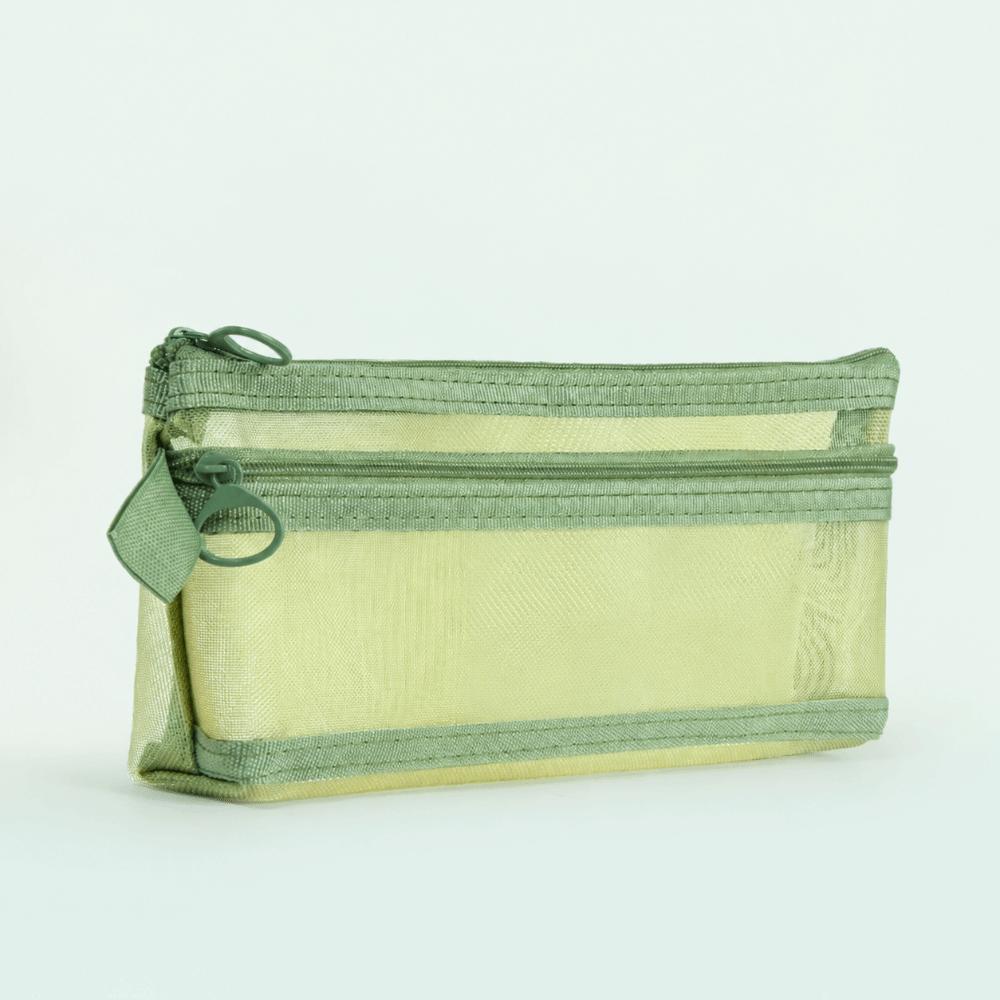 Double-Layer Large Capacity Pencil Case Portable Transparent Stationery Organizer Mesh Pen Bag School Office Stationery Bag