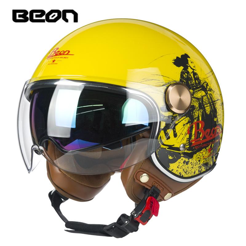 BEON Double Lens Motorcycle Half Helmet Men and Women Motorcycle Retro Helmet Four Seasons General Summer