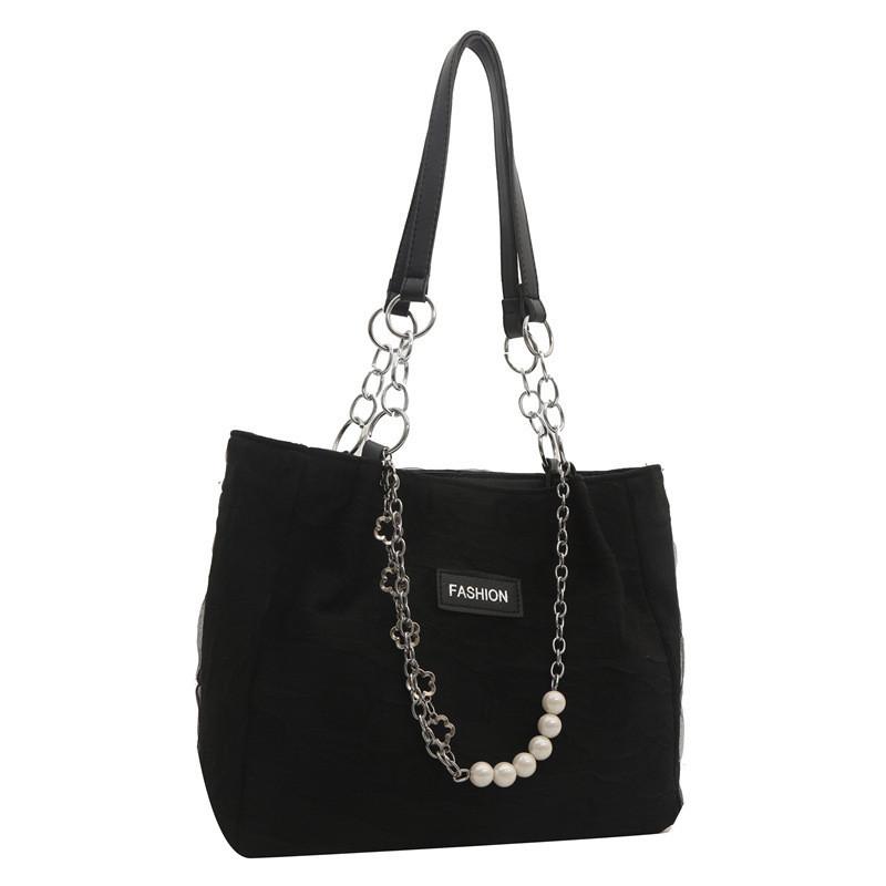 Spring New Arrival Large Capacity Pearl Chain Oxford Street Style Tote Bag