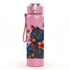 1PC Floral Cat Portrait Art 750ml Color Plastic Sports Water Bottle Leakproof Flip Straw Lid Suitable for Sports Office Home Use