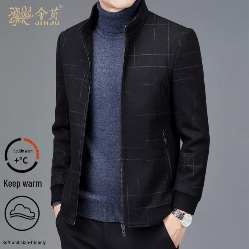 Men's Stand-Collar Wool-Blend Zip-Up Casual Jacket