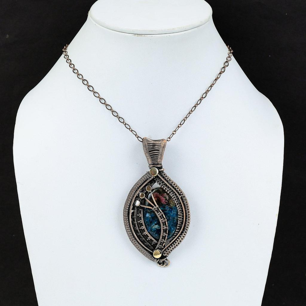 Wassermelonen-Turmalin Anhänger Kupferdraht umwickelter Anhänger Antikschmuck Handgefertigt Natürlicher Edelsteinanhänger Kupferdrahtschmuck Geschenk für Sie