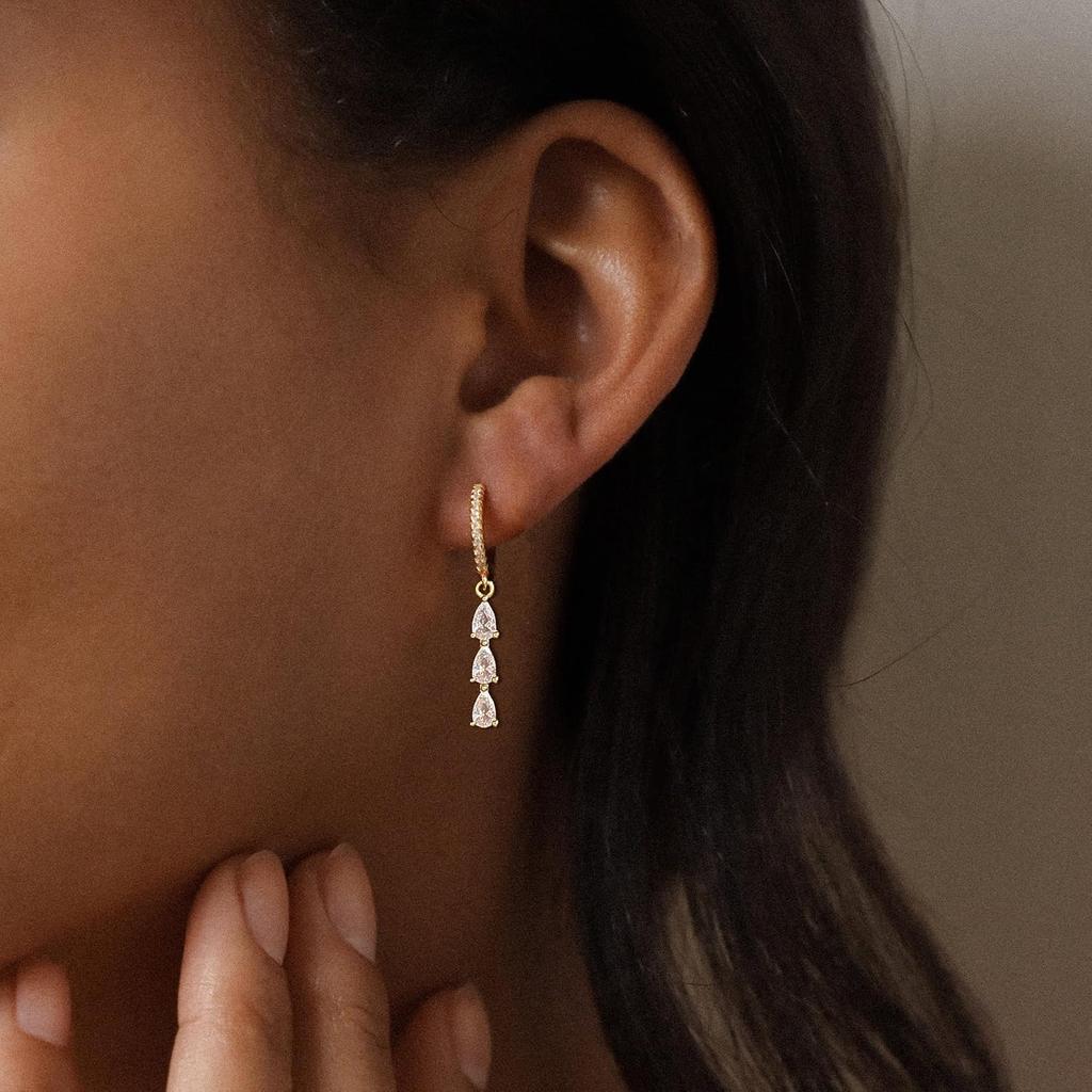 Gold Dangle Earrings for Women,Prom Jewelry Dainty Earring 14K Gold Plated Drop Earrings for Women Trendy Hypoallergenic CZ Dangling Earring