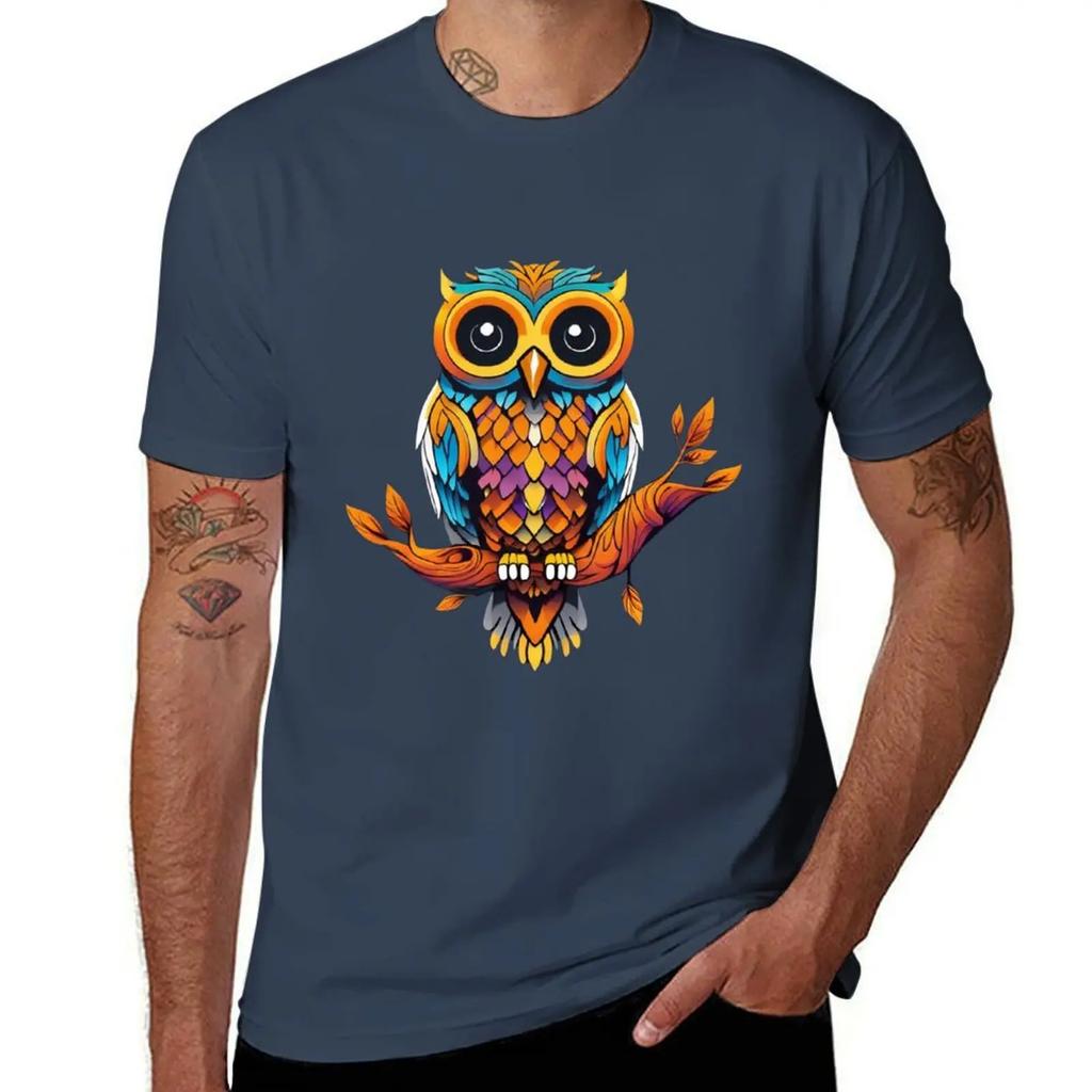 Vibrant Wisdom: Colorful Owl Artwork T-Shirt shirts graphic blue archive black t-shirts for men