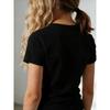 Women's Bow Knot & Rhinestone Heart Print T-Shirt Casual Crew Neck Short Sleeve Spring Summer Fall Top