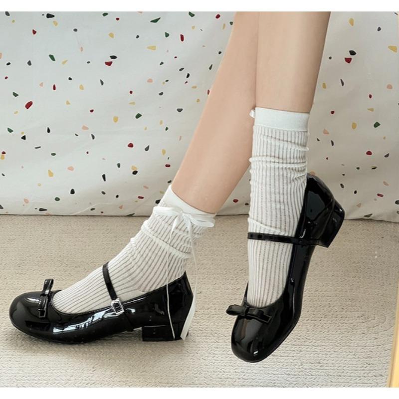 

2025 Весна Осень Туфли Мэри Джейн Неглубокий Круглый Носок Туфли на Среднем Каблуке Женские Элегантные Уличные Одинарные Туфли 40 чёрный