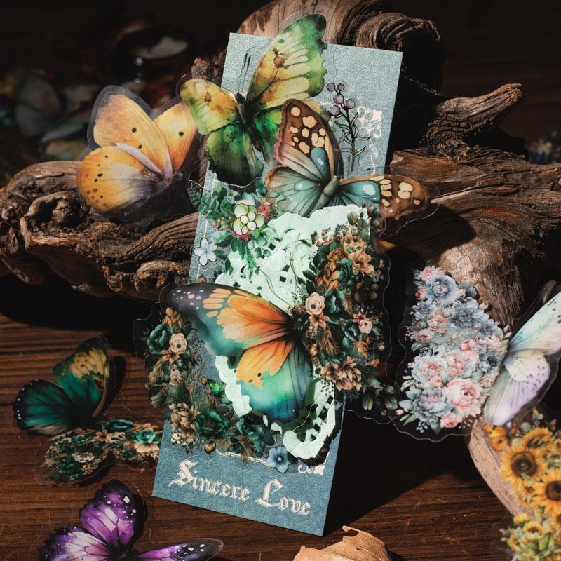 30 pcs/pack Vintage Butterfly PET Stickers Creativity Decorative Hand Account Scrapbooking Junk Journal Supplies