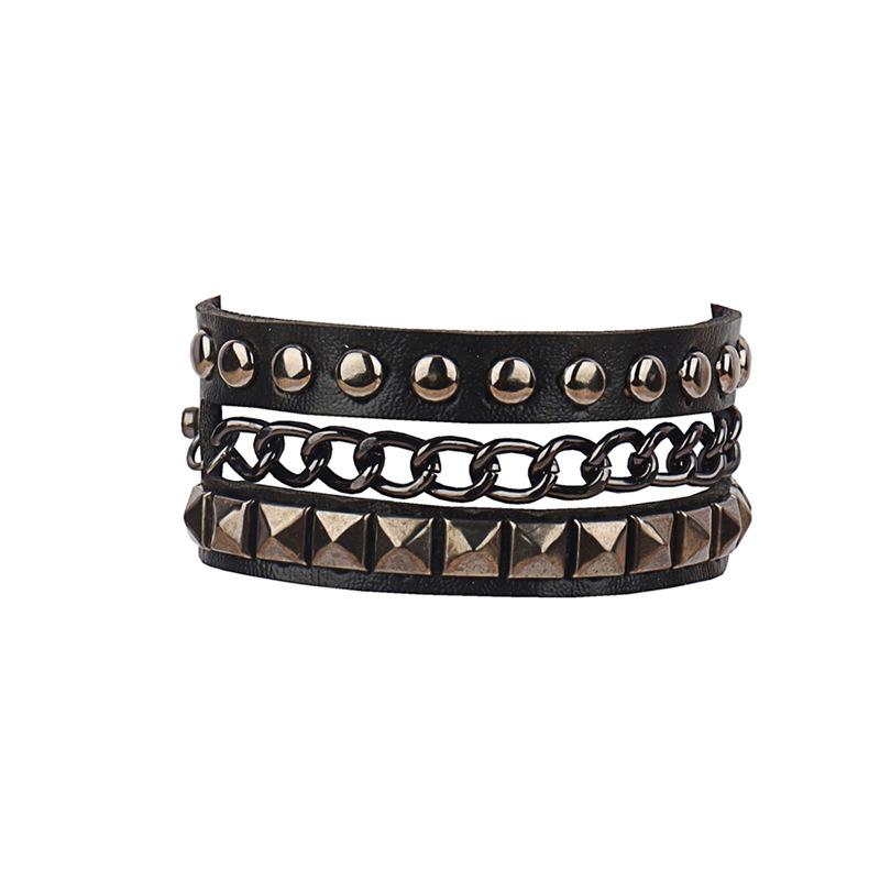 Fashion Pu Leather Cuff Bracelet Punk 90s Bracelet Rock Braided Rivets Wristband for Men Women Adjustable Jewelry