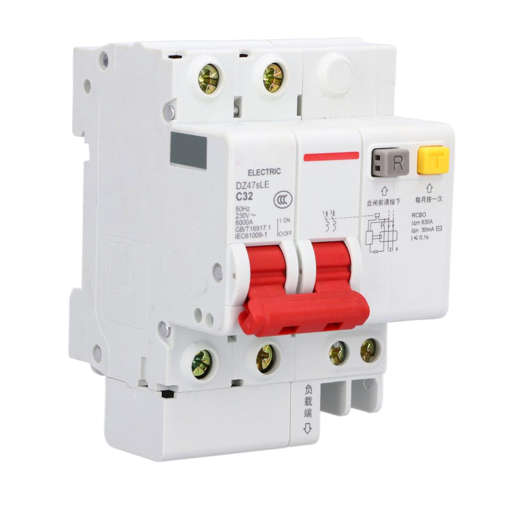 Miniature Circuit Breaker 2P DIN Rail Mount Leakage Protection Switch AC 230V 32A DZ47sLE C32