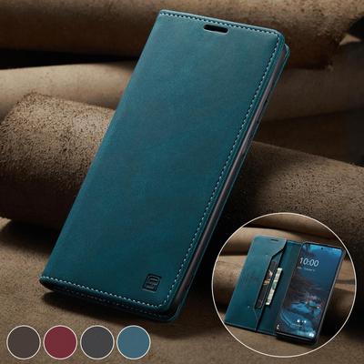 Luxus Business Travel Leder Portemonnaie Handyhülle Kickstand für iPhone 12 Pro,Xiaomi Redmi Note 9,Huawei P50,Samsung S9 Google Magnetic Flip Book Cover