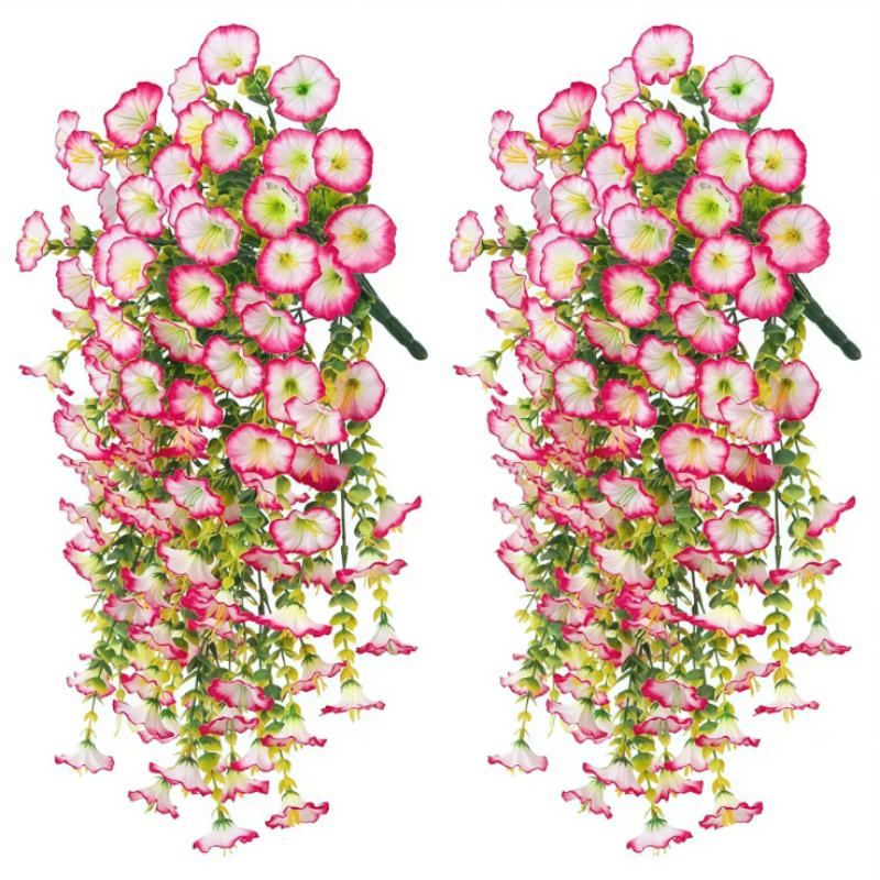 2Pcs Artificial Morning Glory Hanging Flowers Fake Flower Outdoor Home Garden Wall Hanging Petunias Plants Wedding Decoration