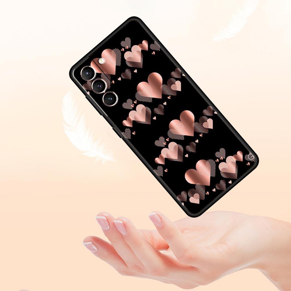 Gold Rose Love Heart Phone Case For Samsung Galaxy S24 S23 S22 Ultra S20 S21 FE 5G S10 S9 Plus S10E S8 S7 Edge Silicone Cover