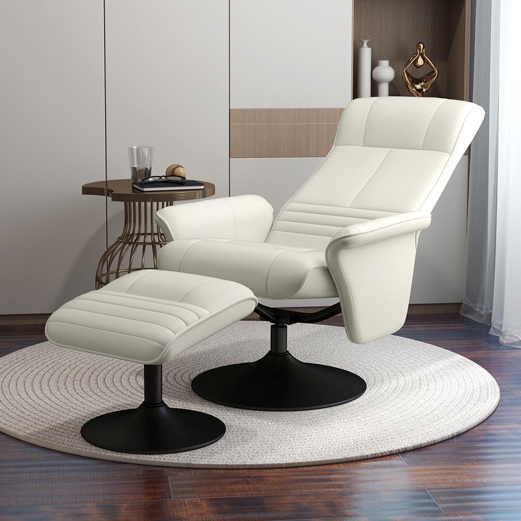 Recliner, TV Armchair with Stool, Swivel, Ergonomic, Microfiber Cloth Look, Up To 150 Kg, Cream White
