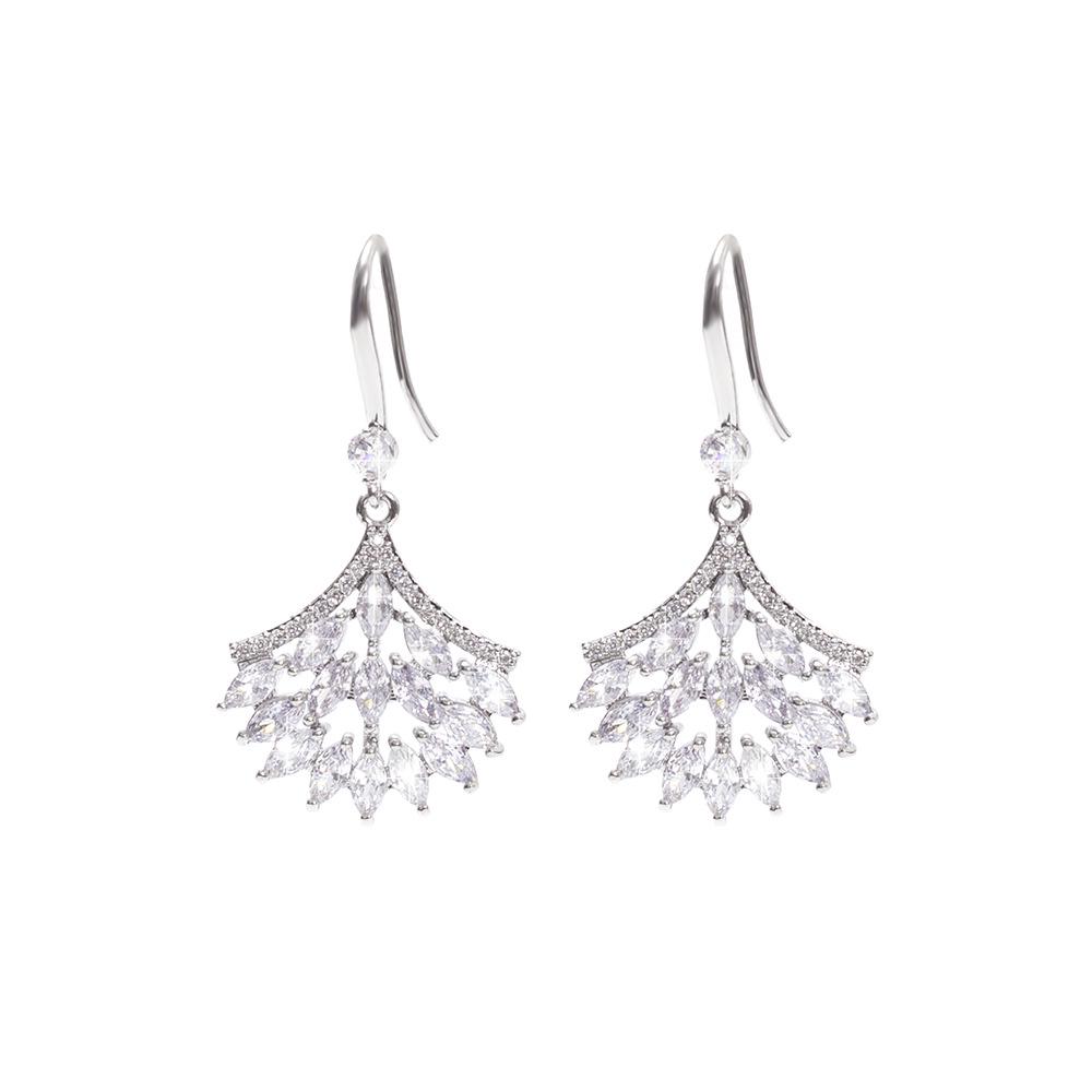 French Ins Style Baby's Breath Fan-Shaped Zircon Earrings - Christmas Gift, Elegant & Luxurious for Women