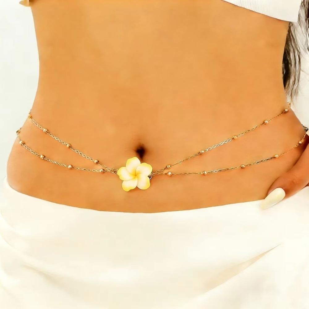 Золотистый Цветок Цепочка на Талию Минималистичная Бохо Цепочка на Тело Модная Цепочка на Живот Женская Style 1