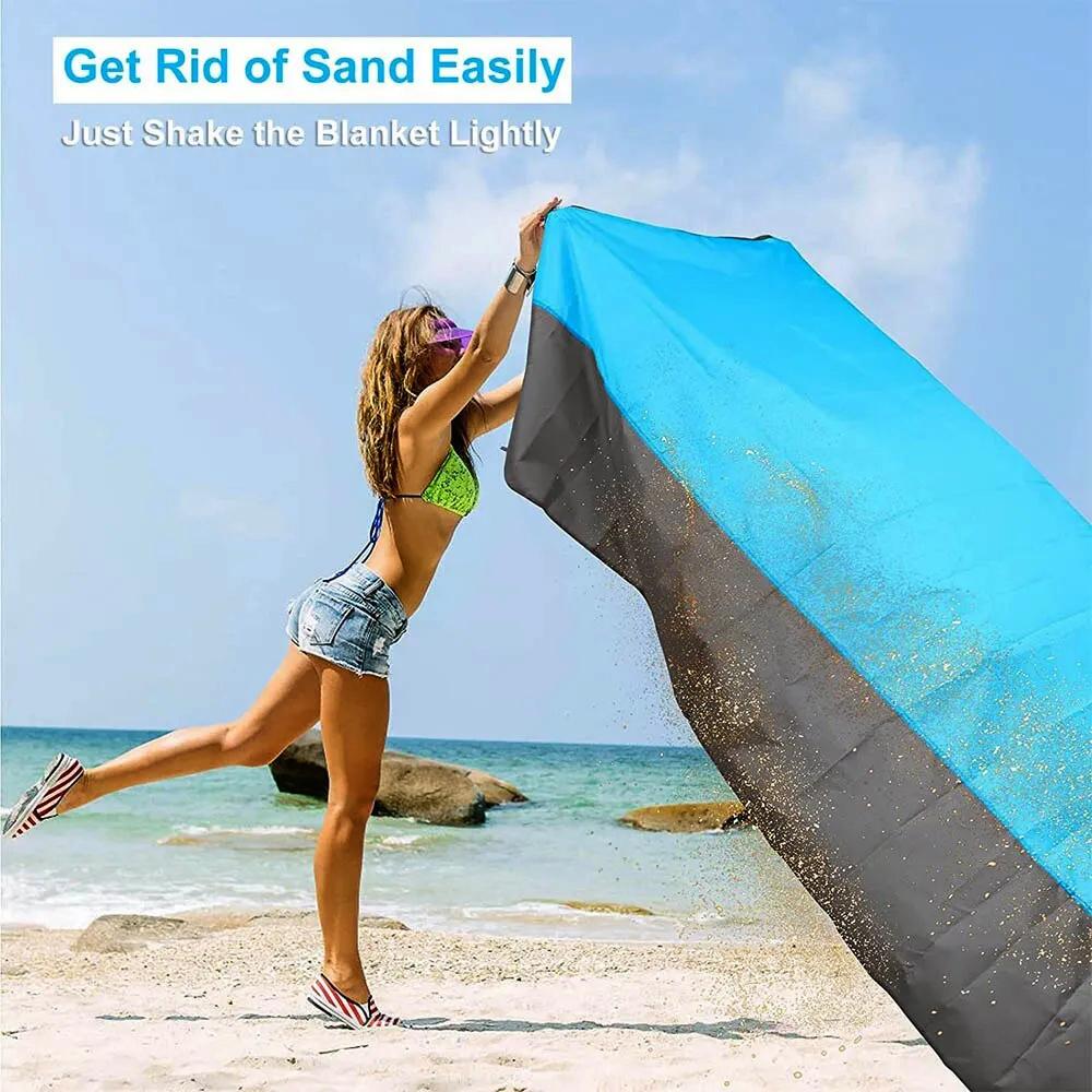 Multiple Sizes Beach Blanket Sandproof Waterproof Large Quick Drying Outdoor Picnic Mat with 4 Stakes for Travel Camping Hiking
