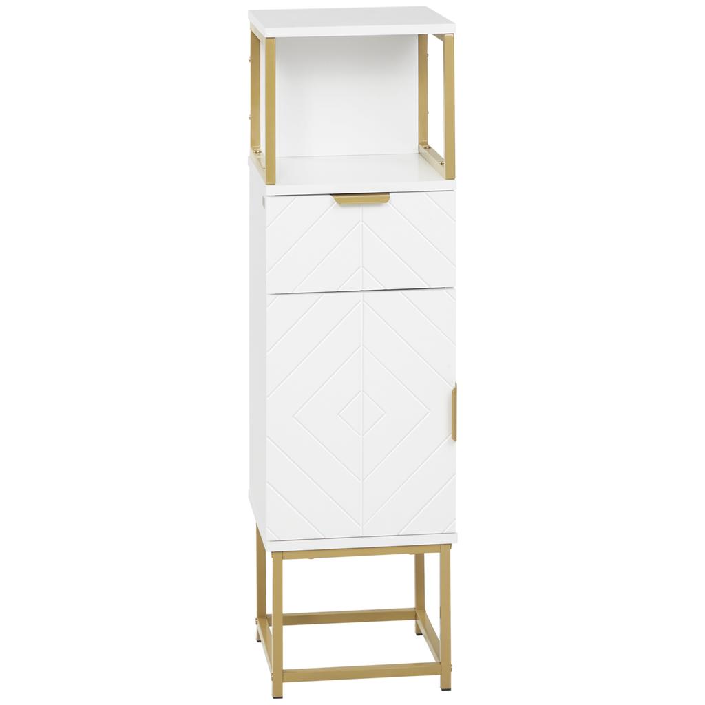 Mobile Bathroom Cabinet With Drawer Cupboard And Shelf In Wood And Metal 30x30x105cm White