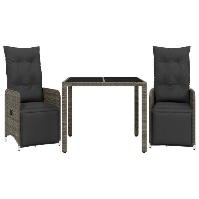 VidaXL Ensemble de bistro de jardin 3 pcs coussins gris poly rotin 3277165