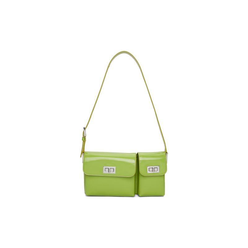 By Far Borsa Sottobraccio in Pelle Lucida Billy Vintage Borsa a Mano a Spalla tipo Baguette Borsa da Donna Regolare Verde Avocado 20SSBLYSLMWMED