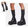 Fashion Punk Women Platform Boots Elastic Microfiber Chunky Heel Mid-calf Ladies Boots 2024 Spring Autumn Brand Black Goth Women Shoes