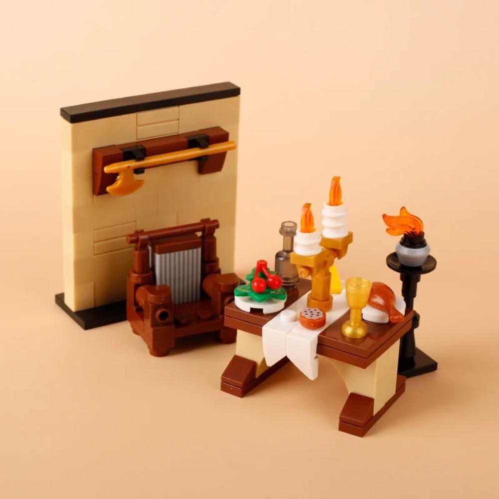 MOC Medieval Napoleonic Furniture Sheepskin Paper Cabinet Building Blocks Ink Map Compass Printed Tiles Bricks Toys Boys Gift