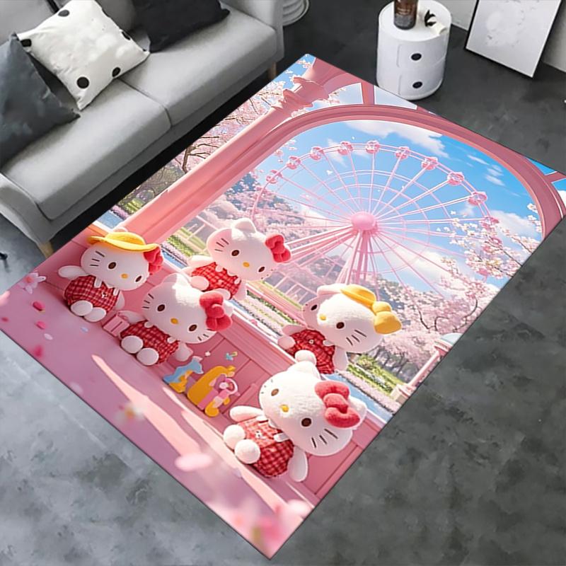 Office Rug Hello Kitty, Ferris Wheel Anti-Slip Rug, Machine Washable for Living Room, Bedroom, Office, Multiple Sizes, Bedroom Mat, Decorative Mat, Du