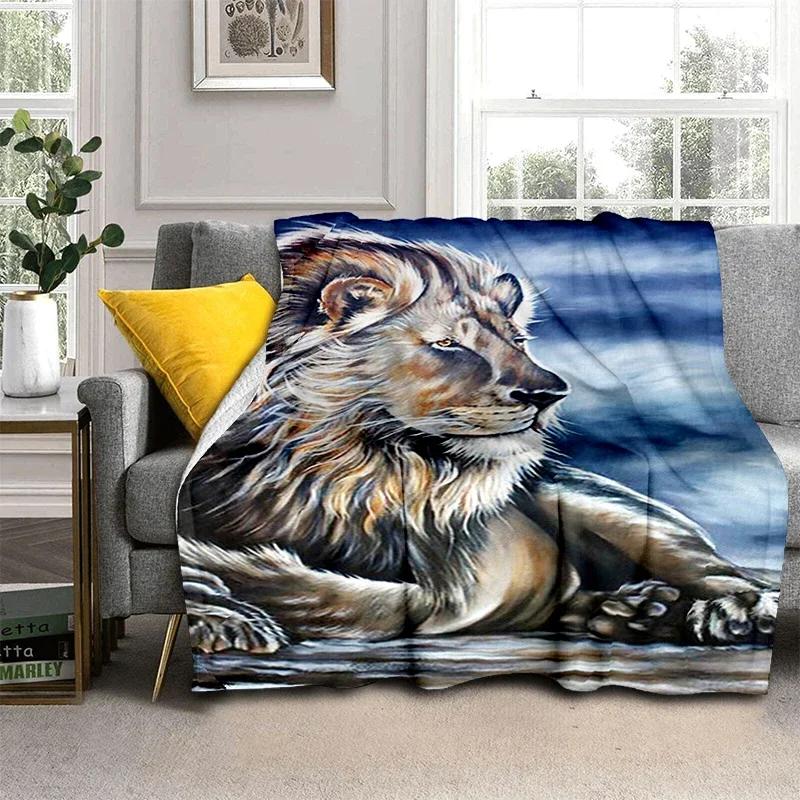 Wildlife Fierce Lion Throw Blankets, Soft Flannel Fleece Blanket Microfiber Cozy Bed Cover for Teen Boys Bedroom African Animal
