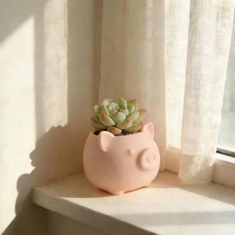 1pc 3D Printed Mini Pink Pig Flower Pot with Drainage Hole Cute Animal Succulent Planter Easter Gift for Desk Balcony Home Decor