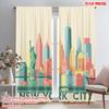 2pcs 2D Flat Printing Window Curtains New York City Skyline Fabric Without Electricity Birthday Party Perfect for Holiday