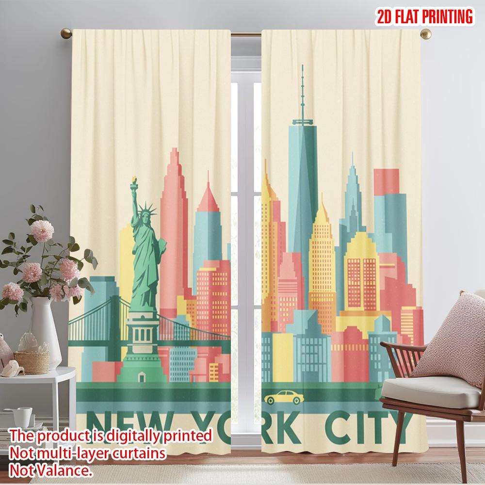 

2pcs 2D flat printing Window Curtains New York City Skyline Fabric Without Electricity Birthday Party Perfect for Holiday 52.50×116.00 CM 2pcs