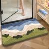 Bathroom Floor Mat with Green Gradient Texture, Absorbent Carpet for Bathroom, Simple Style, Thickened, Quick-Drying, Non-Slip Foot Mat