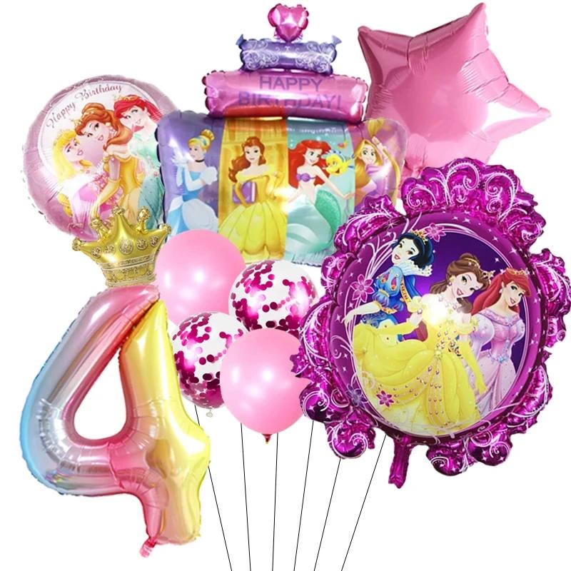 Princess Cinderella Belle Mermaid Balloons 32Inch Number Birthday Party Decoration Princess Helium Balloon Set Girls Baby Shower