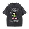 Cute Smiling Girl Green Top Pink Boots Graphic Vintage Distressed Loose Streetwear Tops for Campus Days