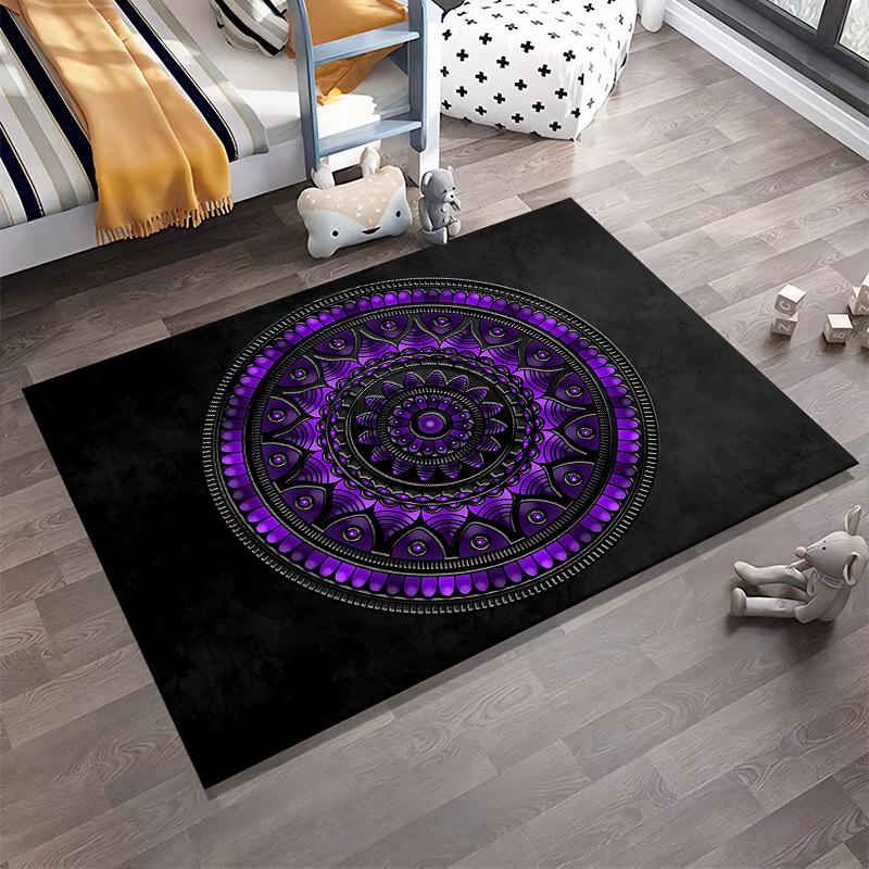 Mandala Pattern Carpet with Purple and Black Design for Living Room Suitable for use as an anti-slip for living room bedroom sofas