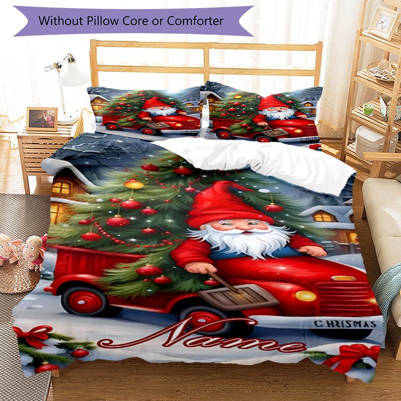 3pcs Custom Name Christmas Santa Claus Bedding Set Duvet Cover Closure Includes 1 Duvet Cover & 2 Pillowcases, Soft and Comfortable for All Seasons.