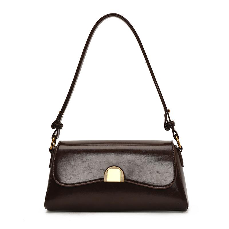 

Высококачественная оптовая модная сумка-багет из высококлассной кожи с масляной восковой пропиткой, женская универсальная простая однотонная персонализированная сумка через плечо