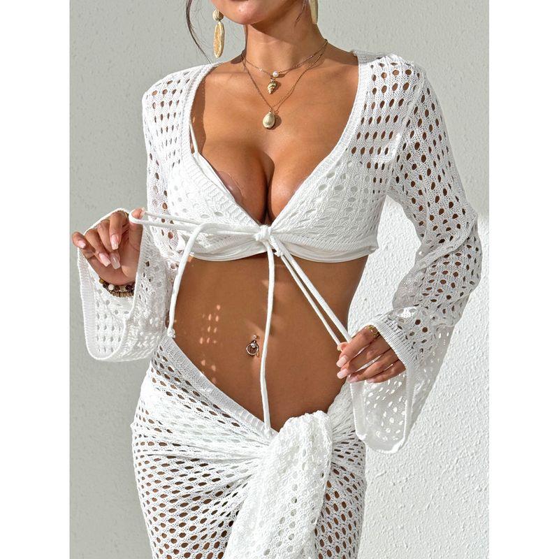 

Women Top European and American Women clothes Summer Beach Vacation Cover up Short Strap Long sleeve Cardigan Z10491 White All yards
