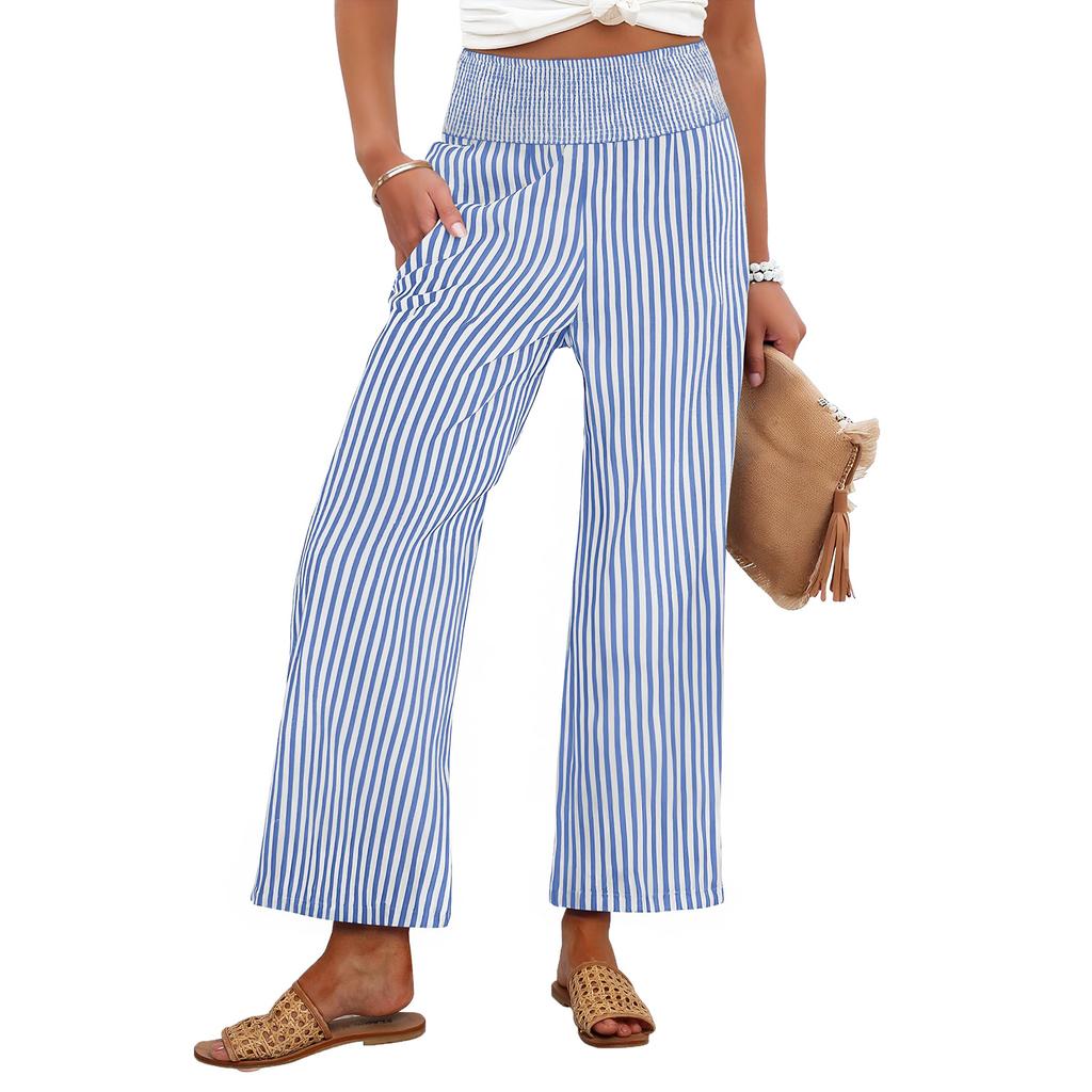 Modische Damen-Freizeithose mit Falten, elastischem Bund, Taschen und Streifen, Cropped 9/10