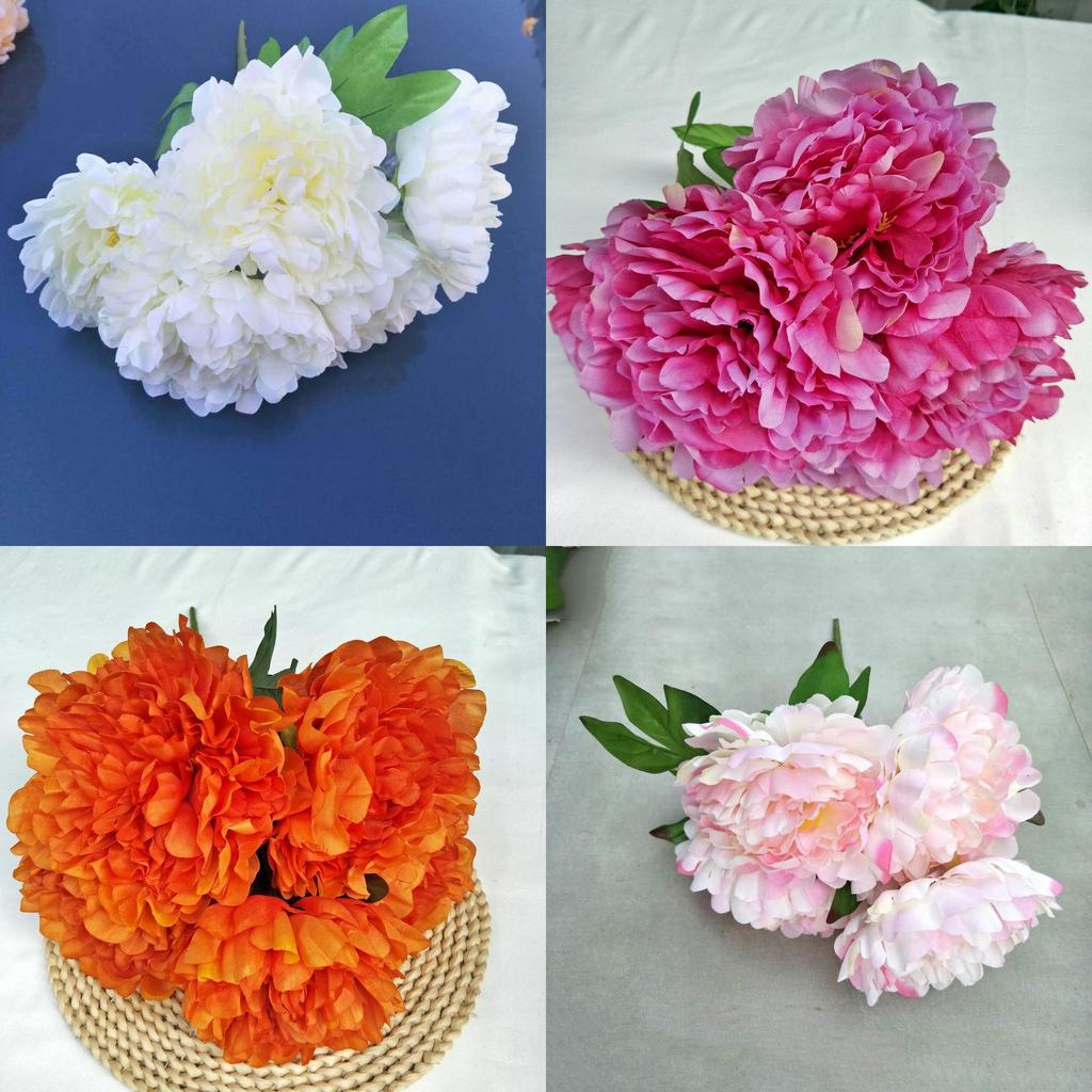 Artificial Peony Flower Bouquet For Wedding Decor With Silk Material In Multiple Colors