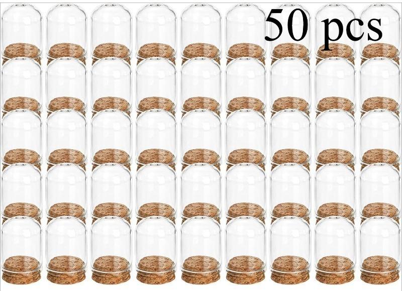 

50 Pack Mini Glass Cloche Bell Jars with Cork Lids 17ml Dome Display Containers for Home Decor Wedding/Party Displaying Dome Jar