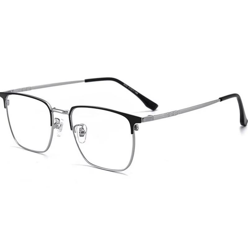 Metal Sun Photochromic Gray Square Shape Eyeglasses Full Frame Multifocal Progressive Prescription Lens Spectacles