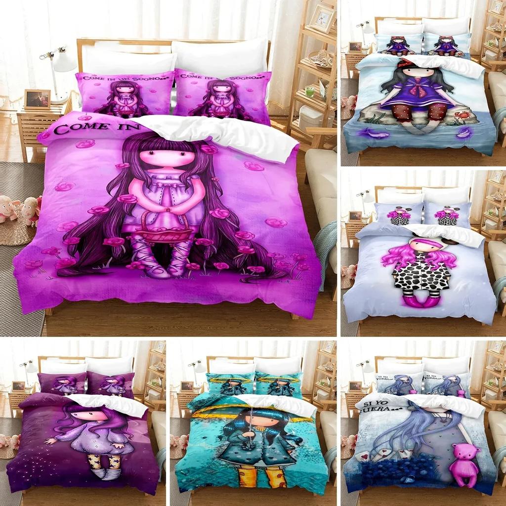 3D Kawaii Gorjuss Santoro Gorjuss Bedding Set Duvet Cover Sheet Printed Pillowcase Bed Full Queen King Size Comforter Bedroom