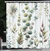 Cortina de Chuveiro com Folhas de Eucalipto com Design Botânico Paleta de Cores Verde e Branca Decoração Inspirada na Natureza Tecido Resistente à Água