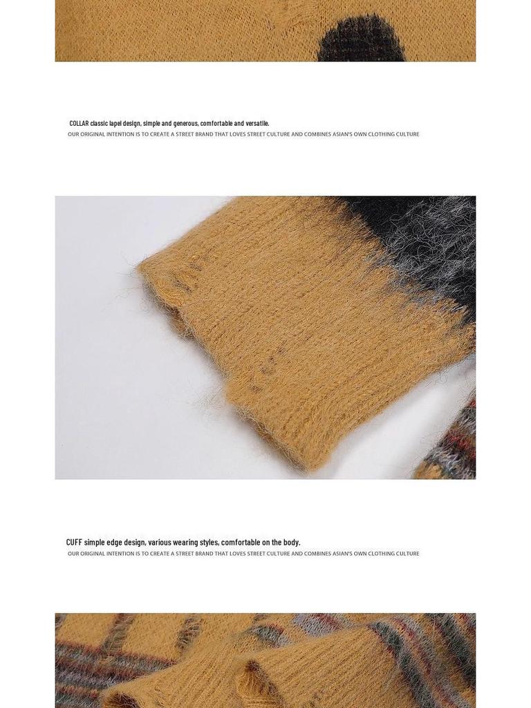 Unisex Retro Color Block Strickpullover: Herbstlich Chic, Lockere Passform, Lässiger Pullover mit Umlegekragen.