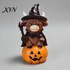 Festive Halloween Prop Highland Cow Figurine, Witch Pumpkin Skull Statue, Resin Scottish Small Desk Ornament for Calf Lovers, Shelf, Tiered