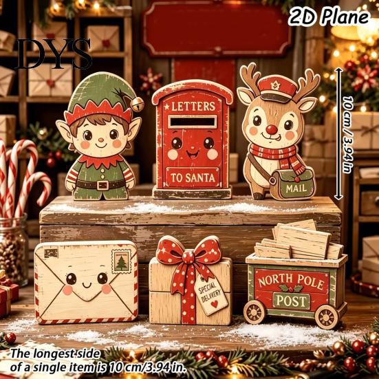Wooden Tiered Tray Decor 6Pcs Christmas Tabletop Signs, Xmas Sign Decor, Santa Winter Holiday Home Accents Snowman Reindeer Gingerbread House
