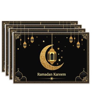 Ramadan Kareen Mubarak Placemats Holiday Party Decor Golden Moon Star Lantern Eid Al-Fitr Dining Table Mats Ramadan Decorations
