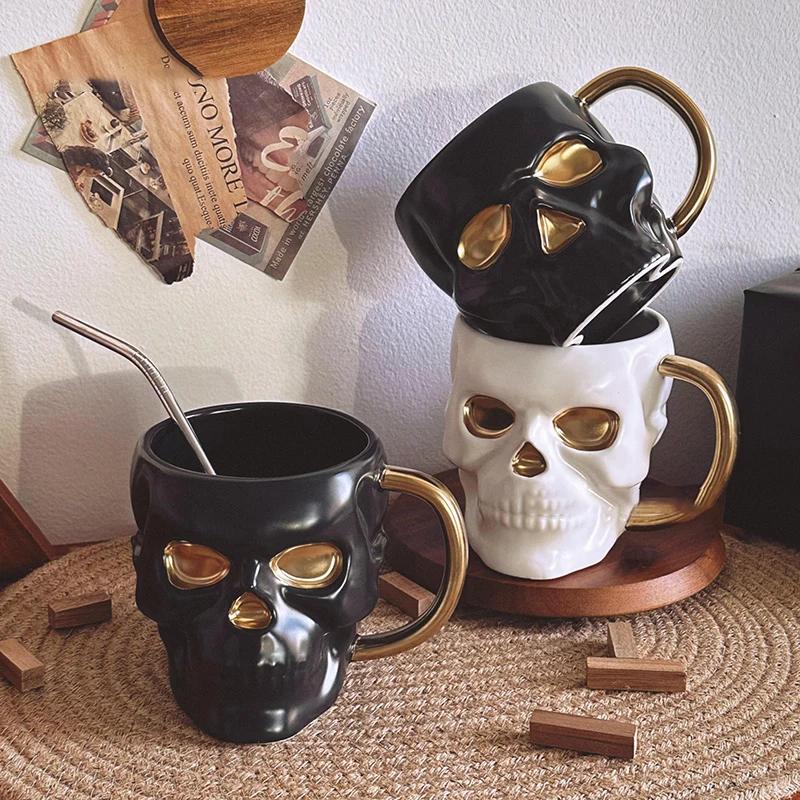 Dark Gothic Style Art Bone Skull Mug High-end Quirky Niche Design Cup Halloween Gift