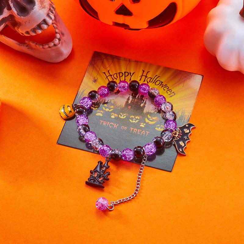 Punk Halloween Ghost Bat Pendant Beaded Bracelets For Women Men Hip Hop Bangles Party Jewelry Gifts